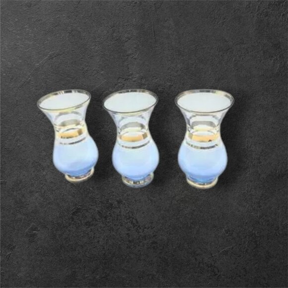 Vintage Bohemia Decanter Set with 6 Glasses Frosted Blue with Gold Gilt Trim - Picture 5 of 14